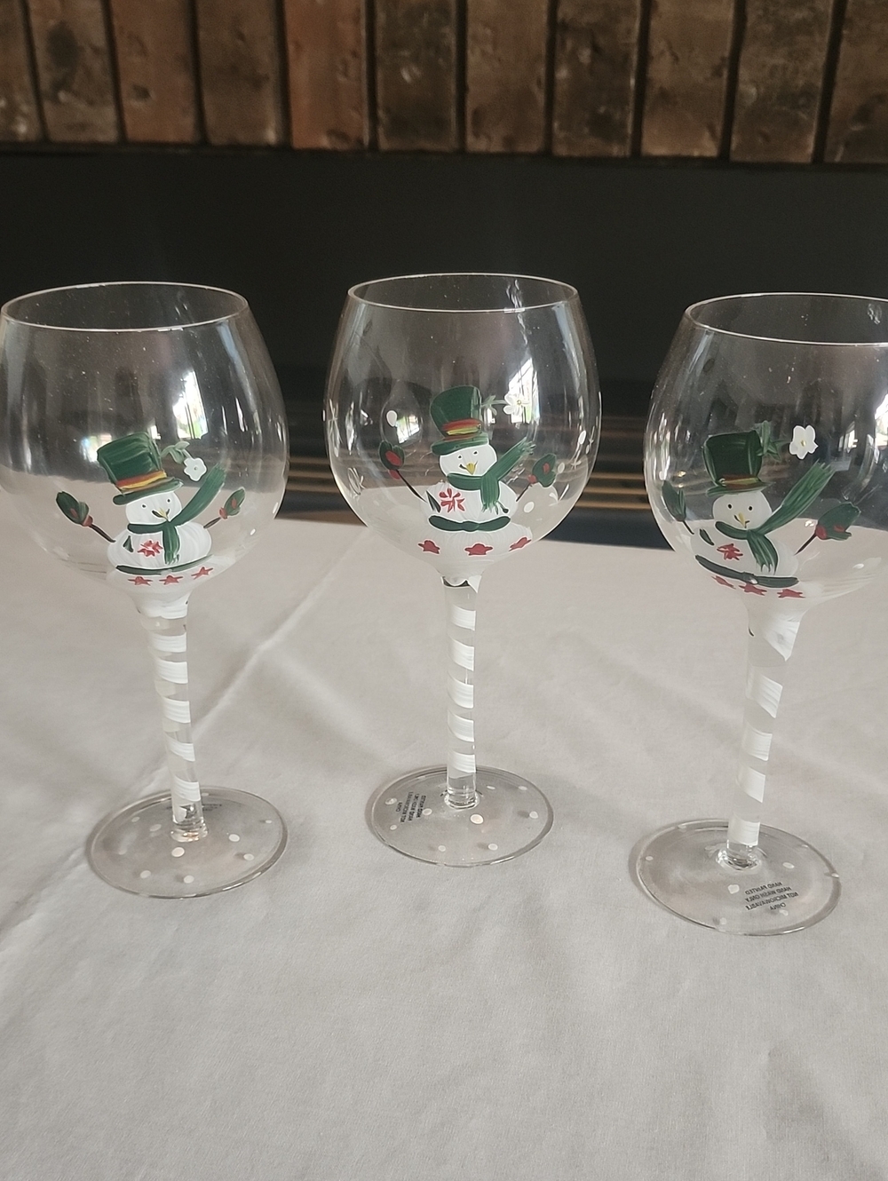 Home Essentials HAPPY SNOWMAN handpaited Goblets. Set-3 Original Box Christmas